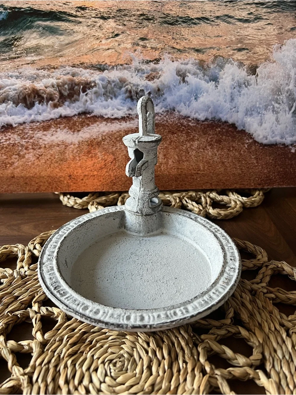 Vintage-Style White Cast Iron Soap Dish with Pump Accent
